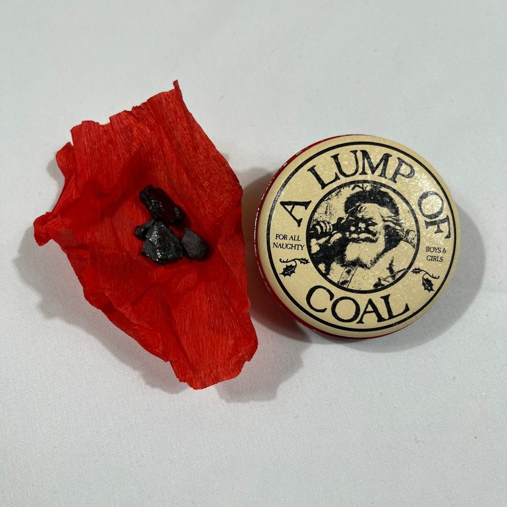 A Lump of Coal Novelty Tin Vintage Gag Gift Bristol Ware Cream Red